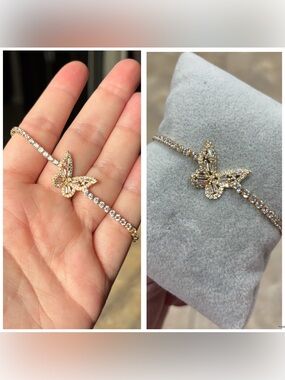 Gold Crystal Butterfly Tennis Bracelet - Women Jewelry